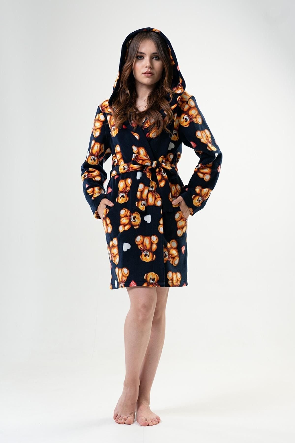 Fleece hooded 2025 short dressing gown