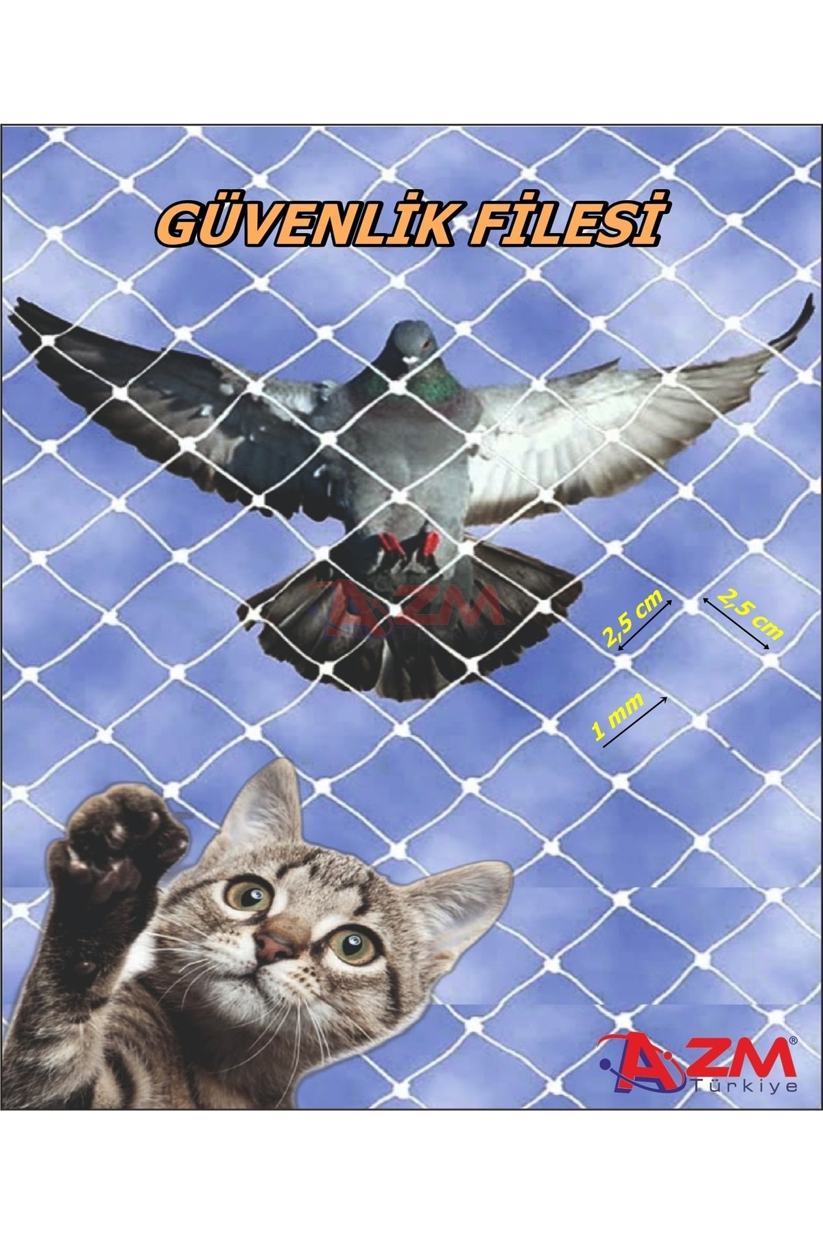 Azmtürkiye Balkon Filesi 1,5x11 Metre Kuş Filesi Kedi Filesi Güvercin Önleme Ağı