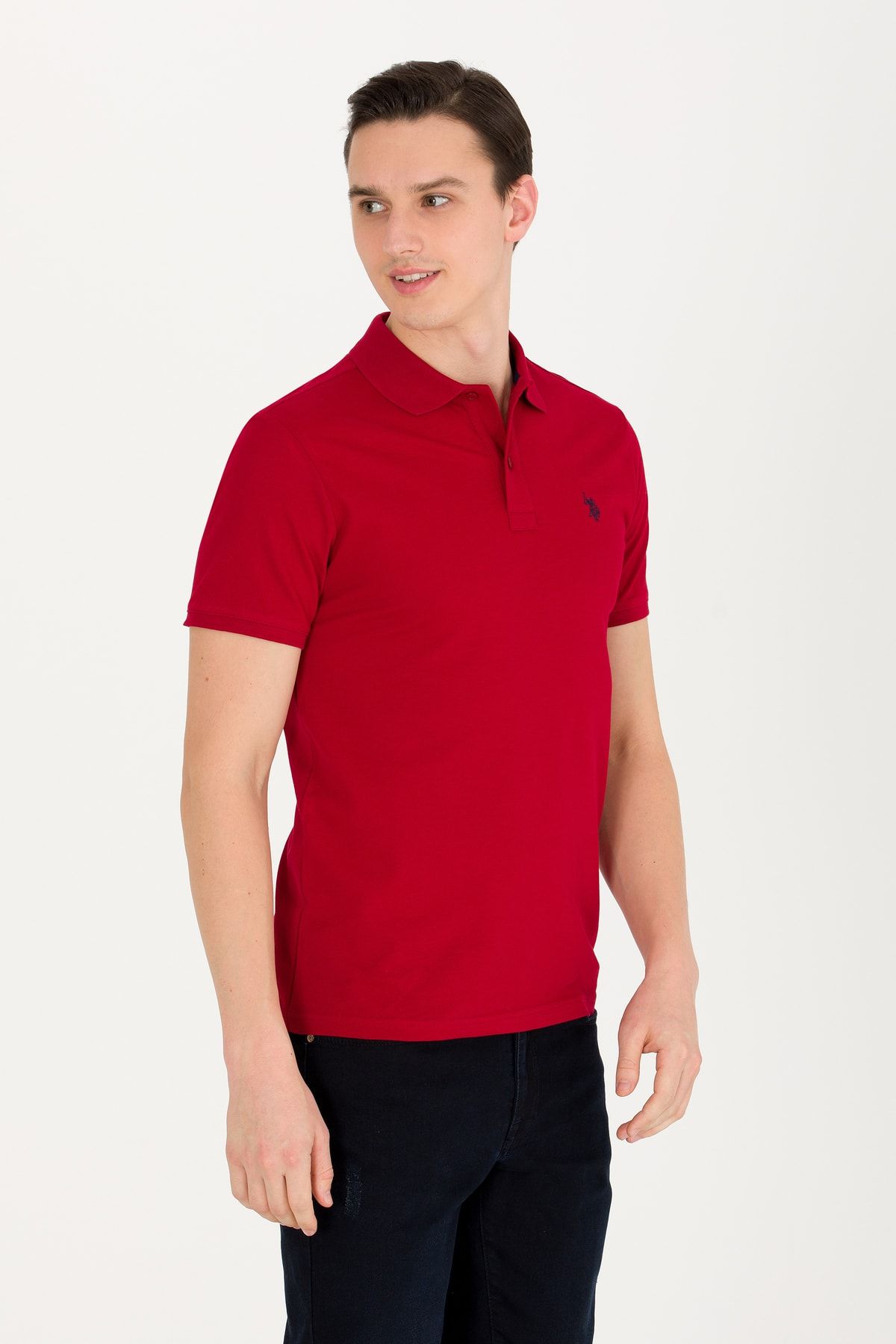 تی شرت قرمز مردانه پولو اسن ایالات متحده تیشرت اسلیم فیت تیره یقه کلارت U.S. Polo Assn.