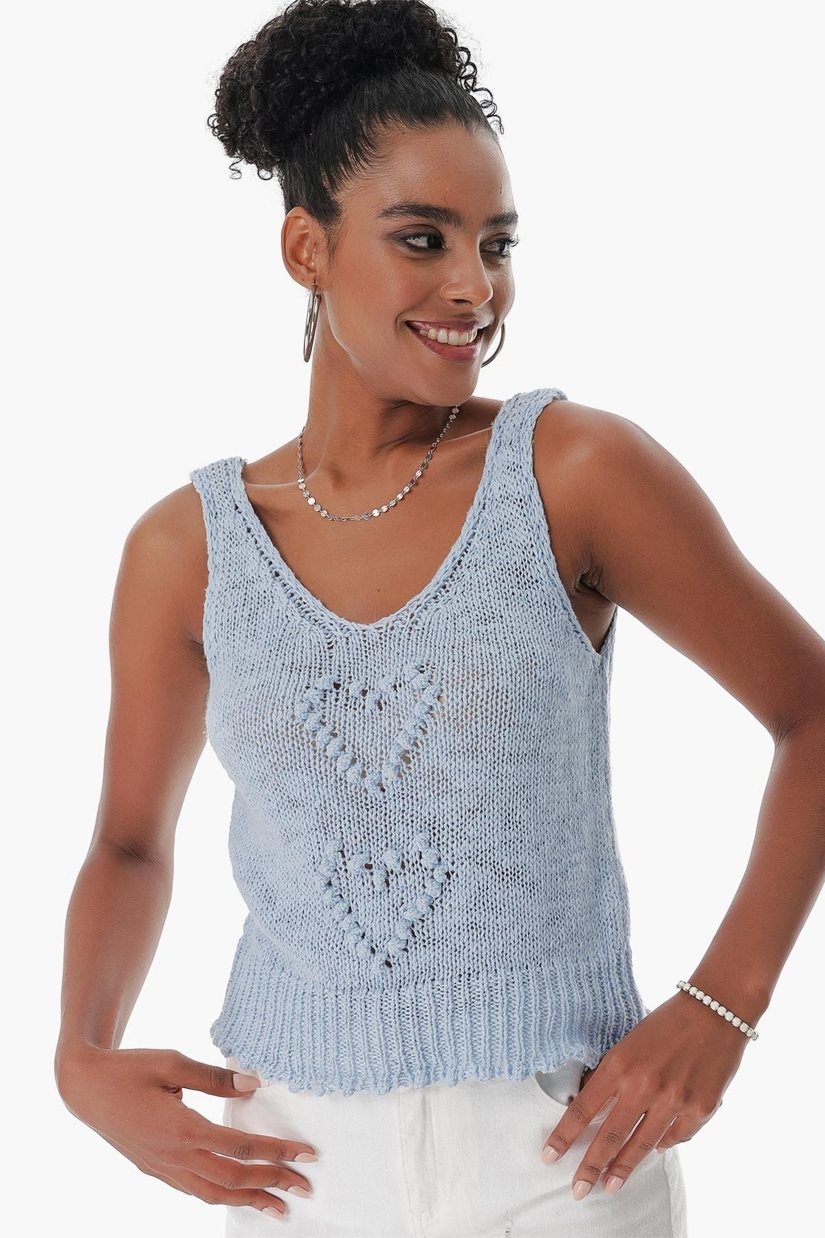 CHUBA-Tricot de damă, bumbac, cu decolteu în V, albastru 23s1005 3