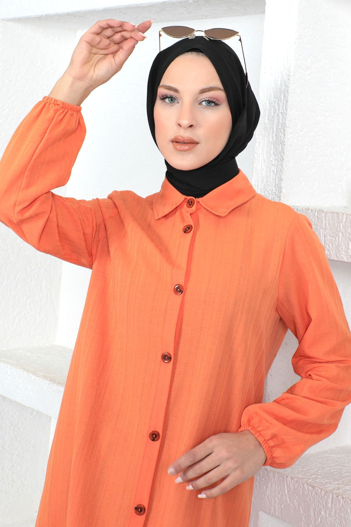 Tesettür Dünyası-Plus Size Lange Tunika Tsd230362 Orange 2