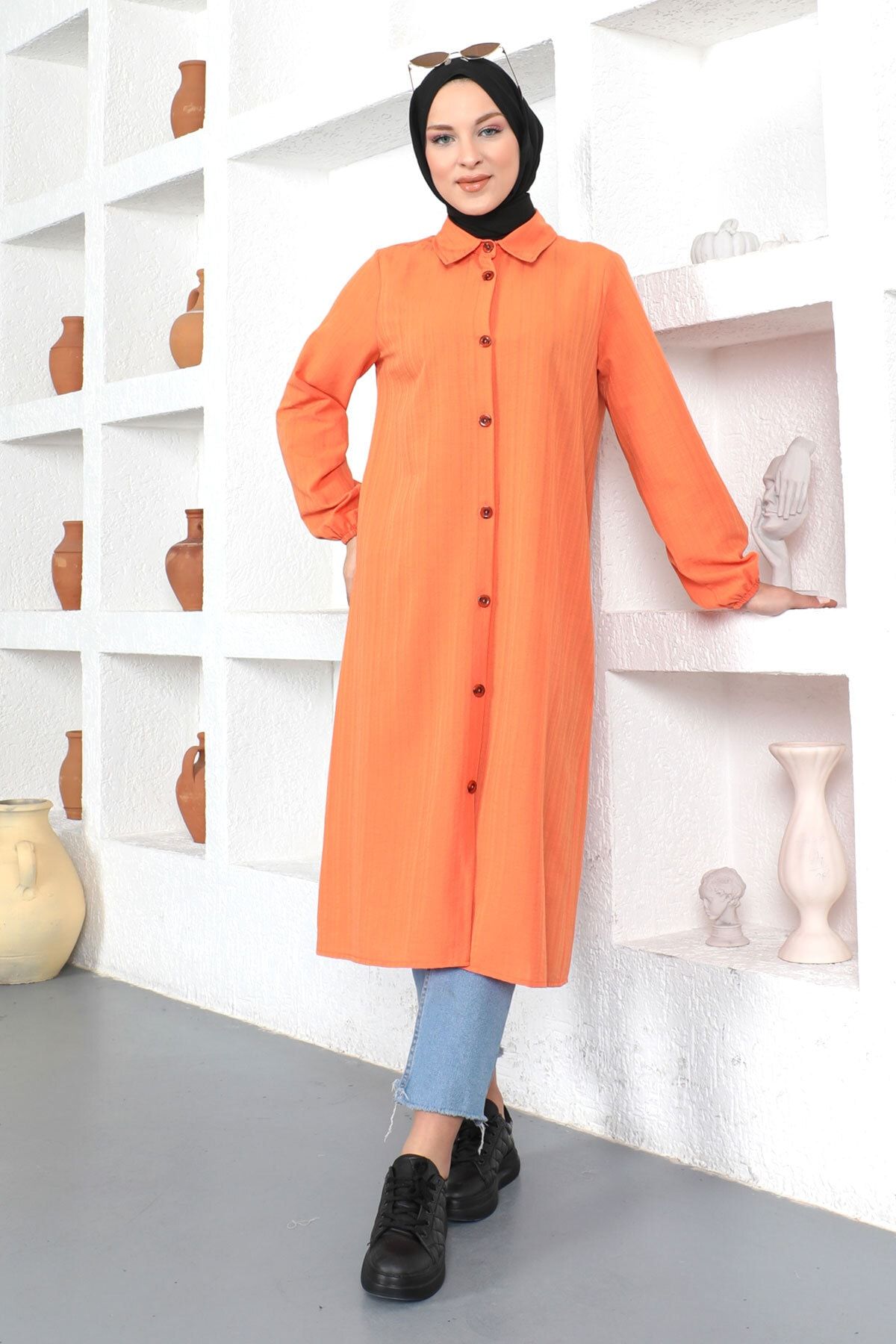 Tesettür Dünyası-Plus Size Lange Tunika Tsd230362 Orange 3