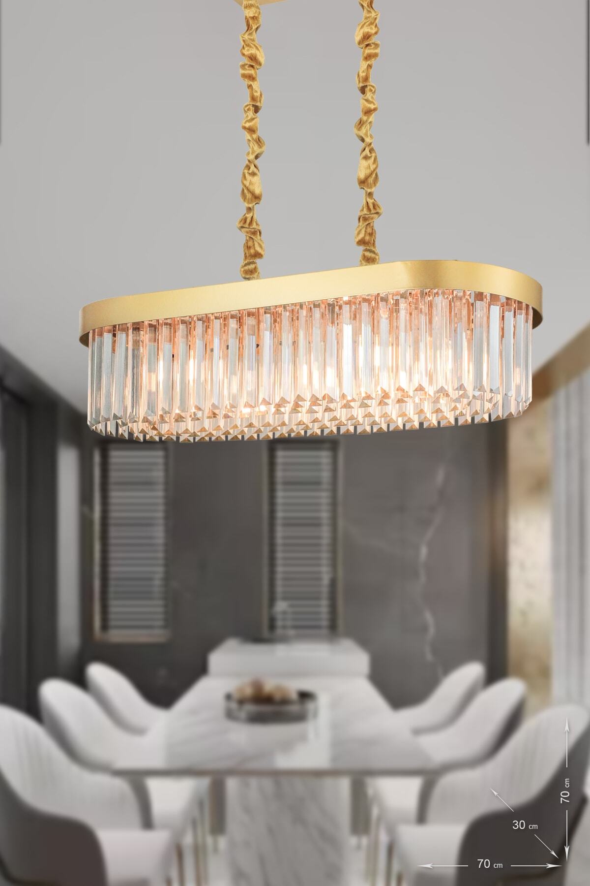 Luxury Desina 70x30 Crystal Stone Dining Table Top Chandelier - (yellow-gilt)