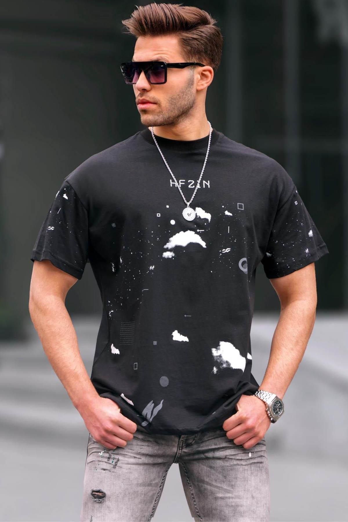 تی شرت یقه خدمه طرح چاپی مدل قواره دار آستین کوتاه مردانه مدمکست Madmext (ساخت ترکیه)