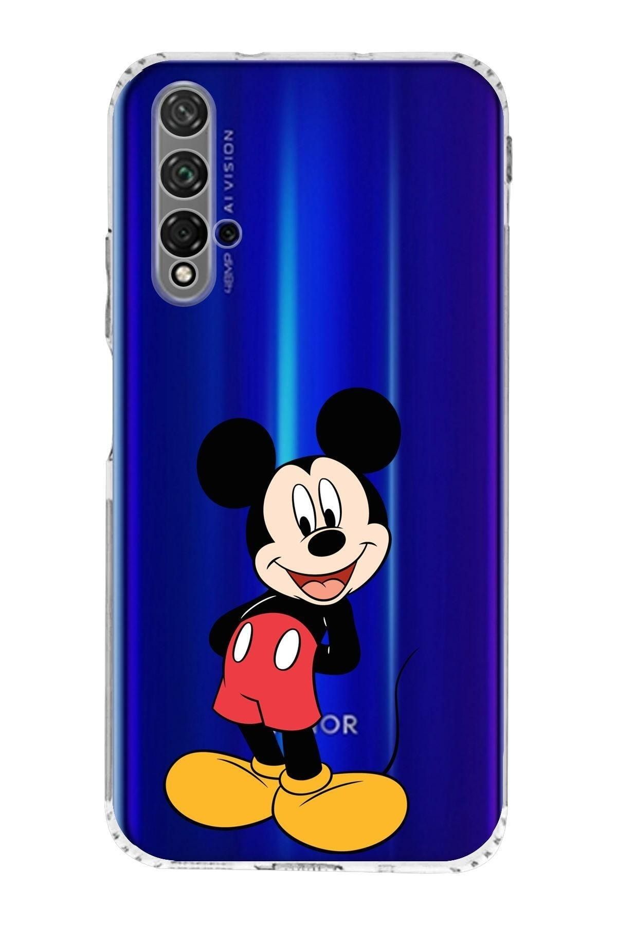 Huawei Honor 20 Kamera Korumalı Kapak Mickey Mouse Tasarımlı Şeffaf Kılıf