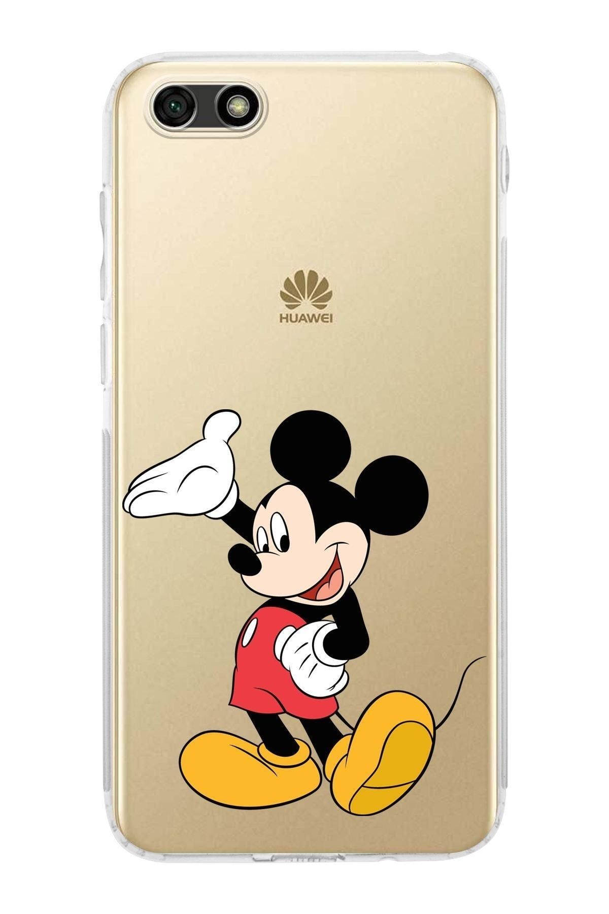 Huawei Y5 2018 Kamera Korumalı Kapak Mickey Mouse Tasarımlı Şeffaf Kılıf