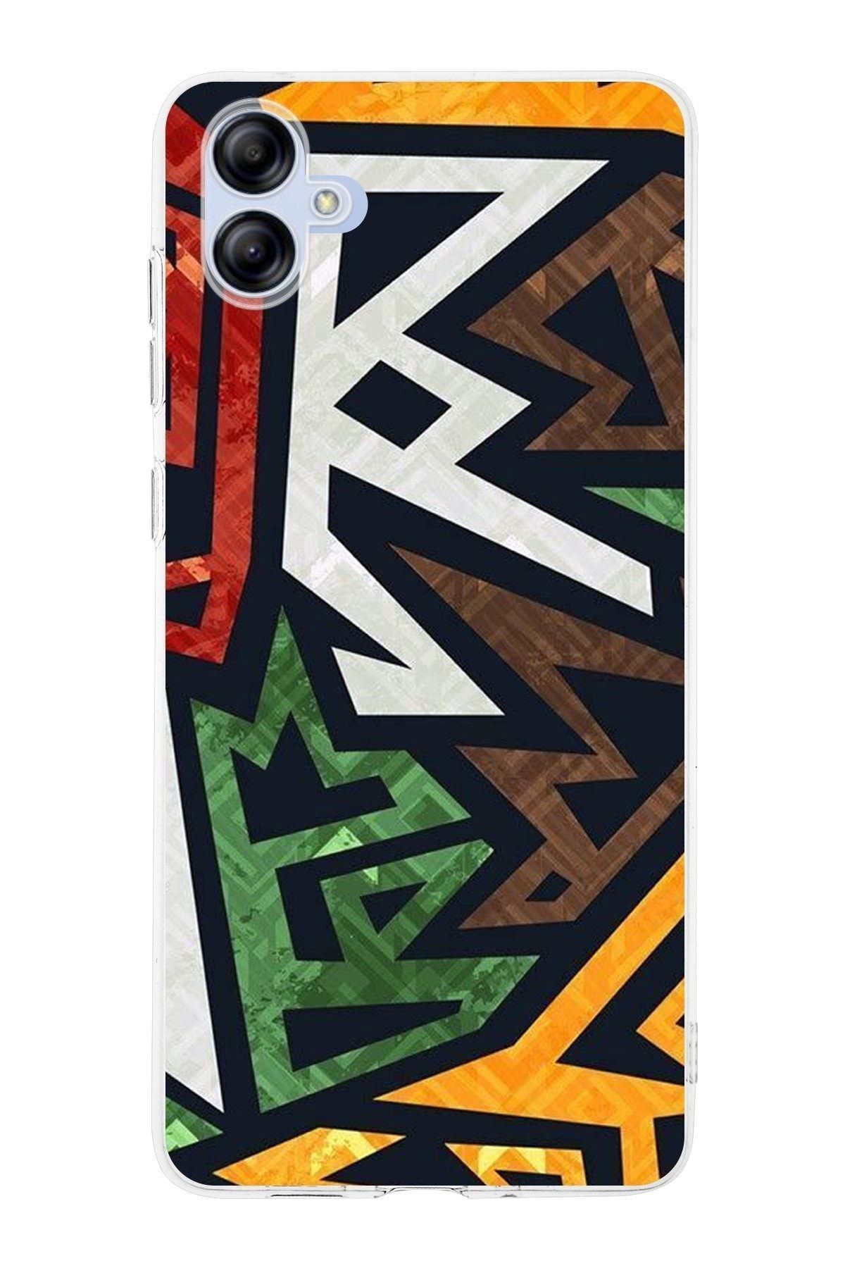 Samsung Galaxy A04e Kamera Korumalı Kapak Soyut Grafiti Tasarımlı Şeffaf Kılıf