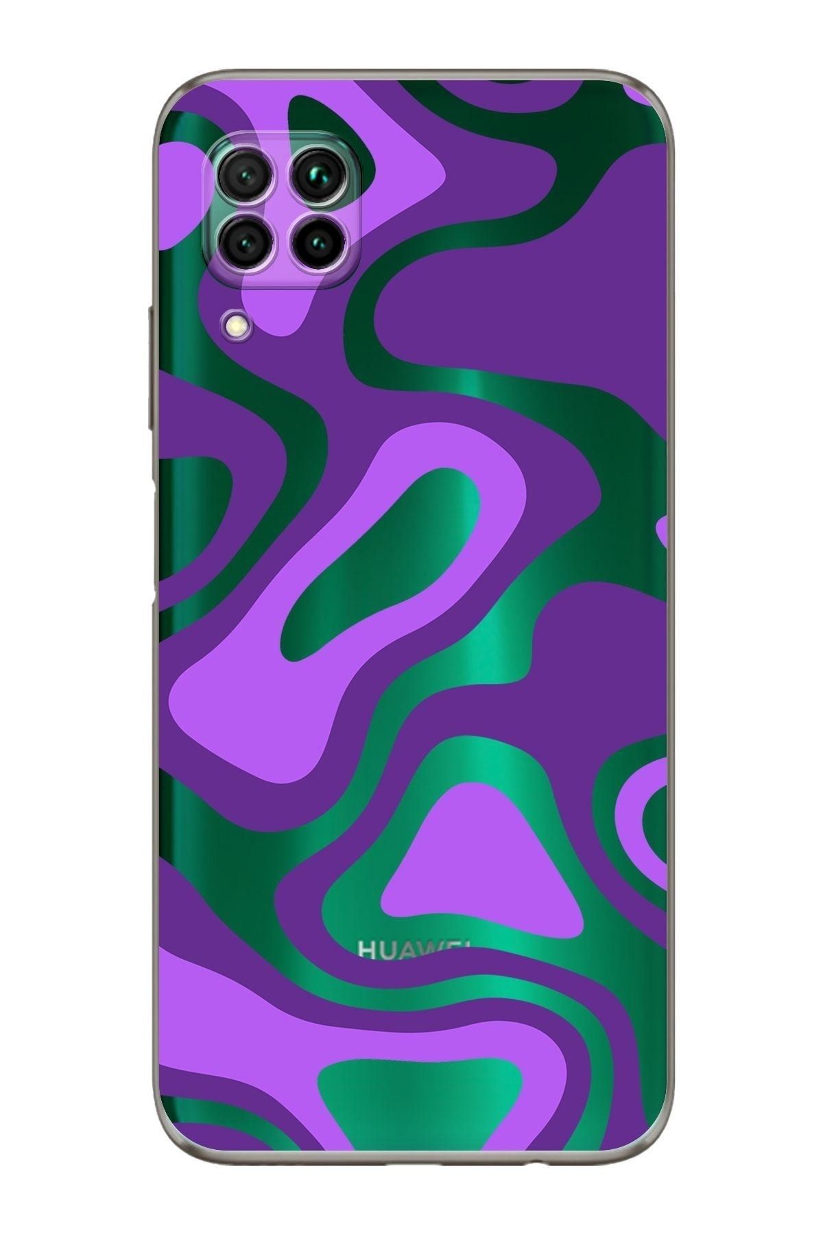 Huawei P40 Lite Kamera Korumalı Kapak Renkli Desen Tasarımlı Şeffaf Kılıf