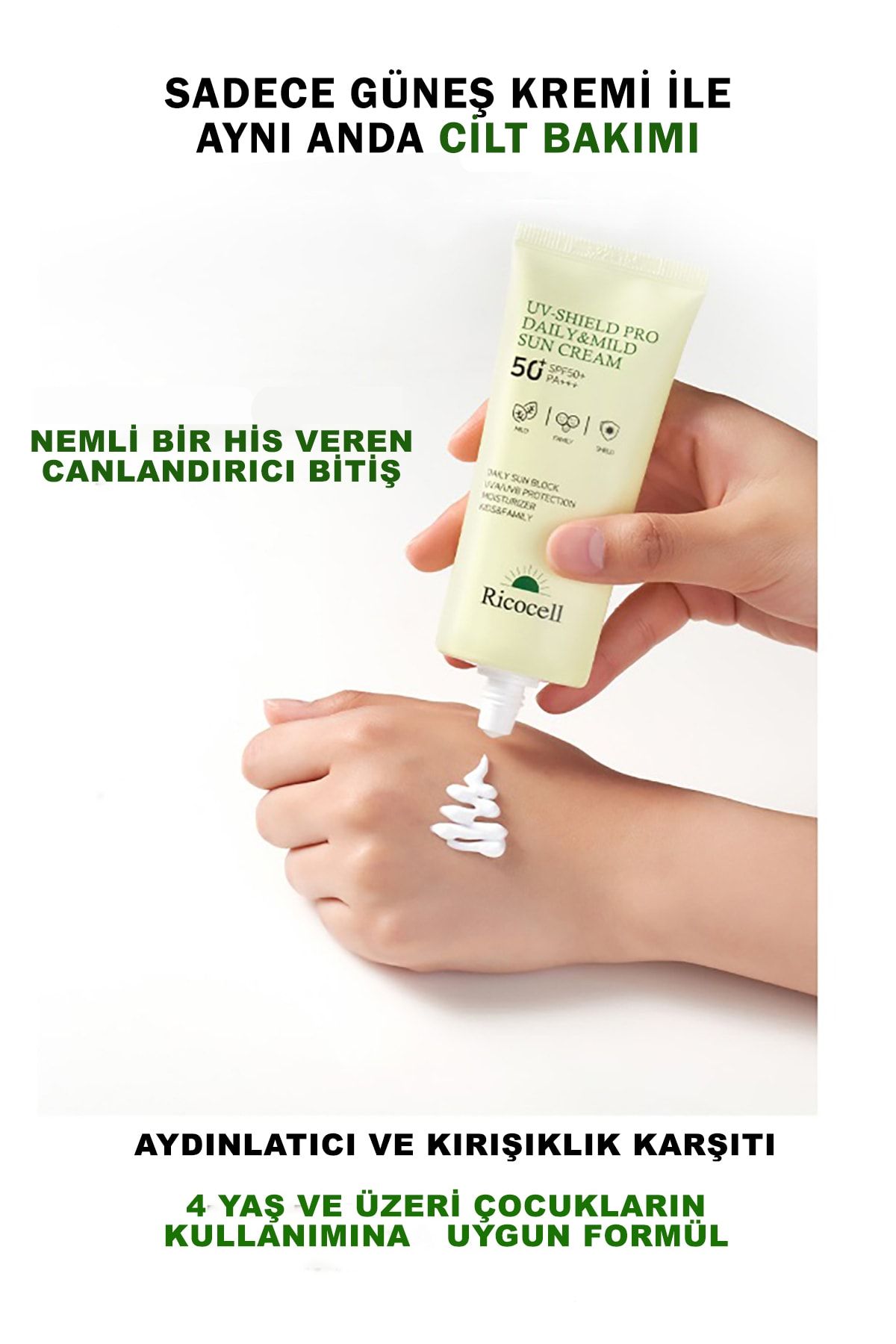 RİCOCELL Korean Yeşil Çay Içeren Yatıştırıcı Nemlendirici Spf50 Pa Güneş Kremi NE10188