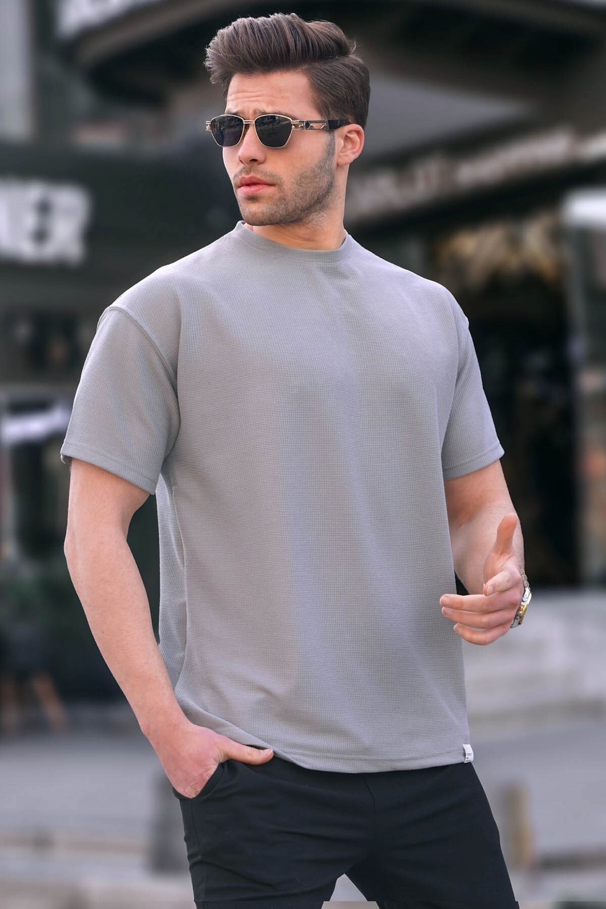 Madmext T-Shirt Grau Regular Fit
