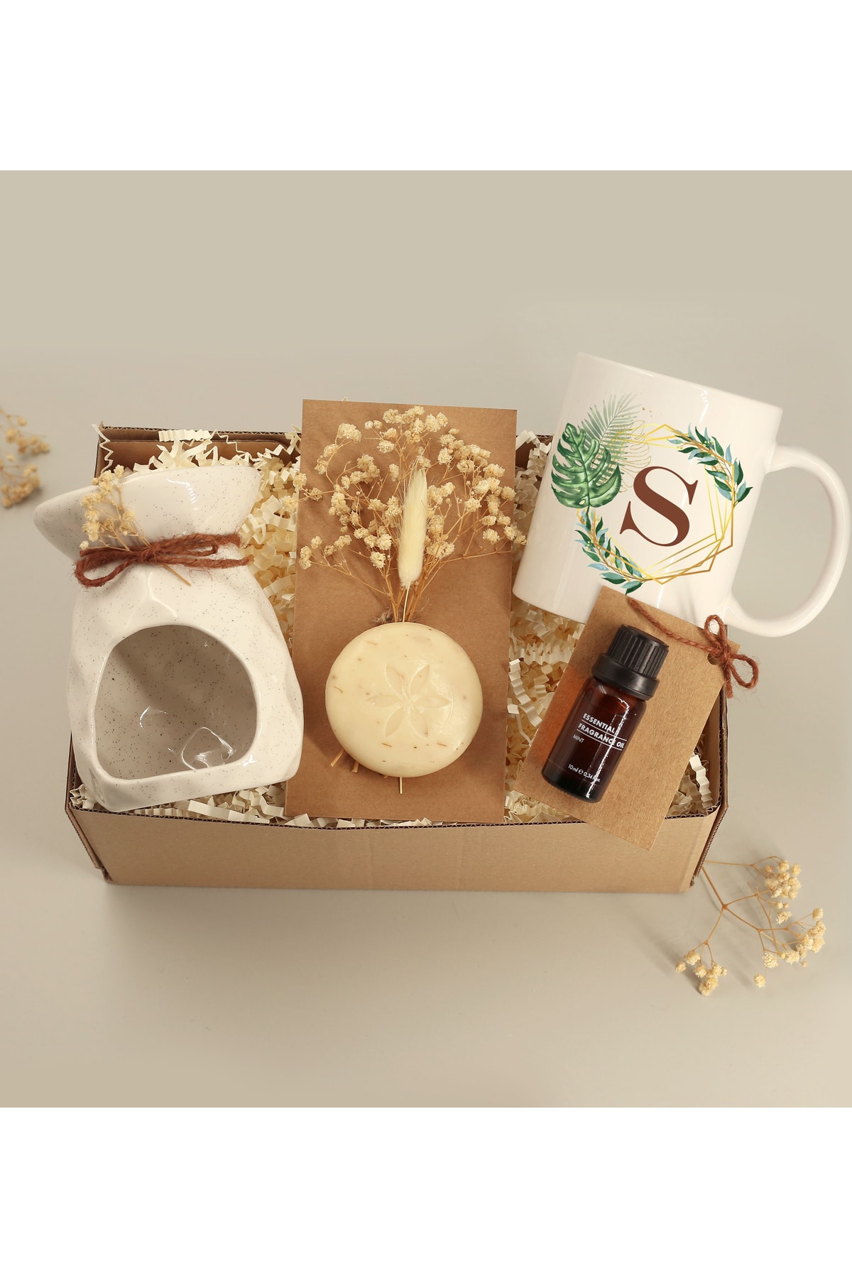 Personalized Letter Printed Mug & Censer & Censer Essence & Lavender Soap & Flower with Card