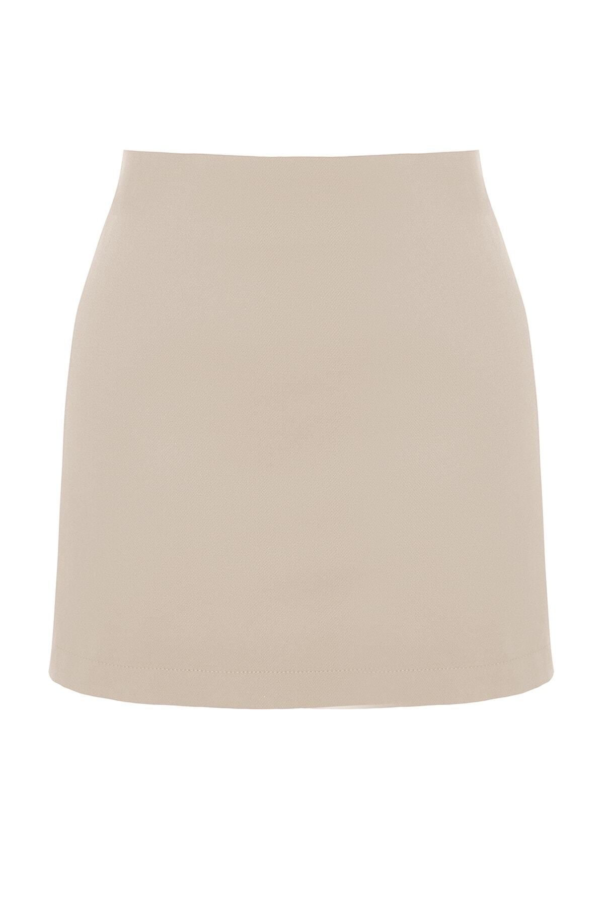 Trendyolmilla  Bej Basic Yüksek Bel A-line Mini Boy Dokuma Etek TWOSS22ET0136 - Görsel 13