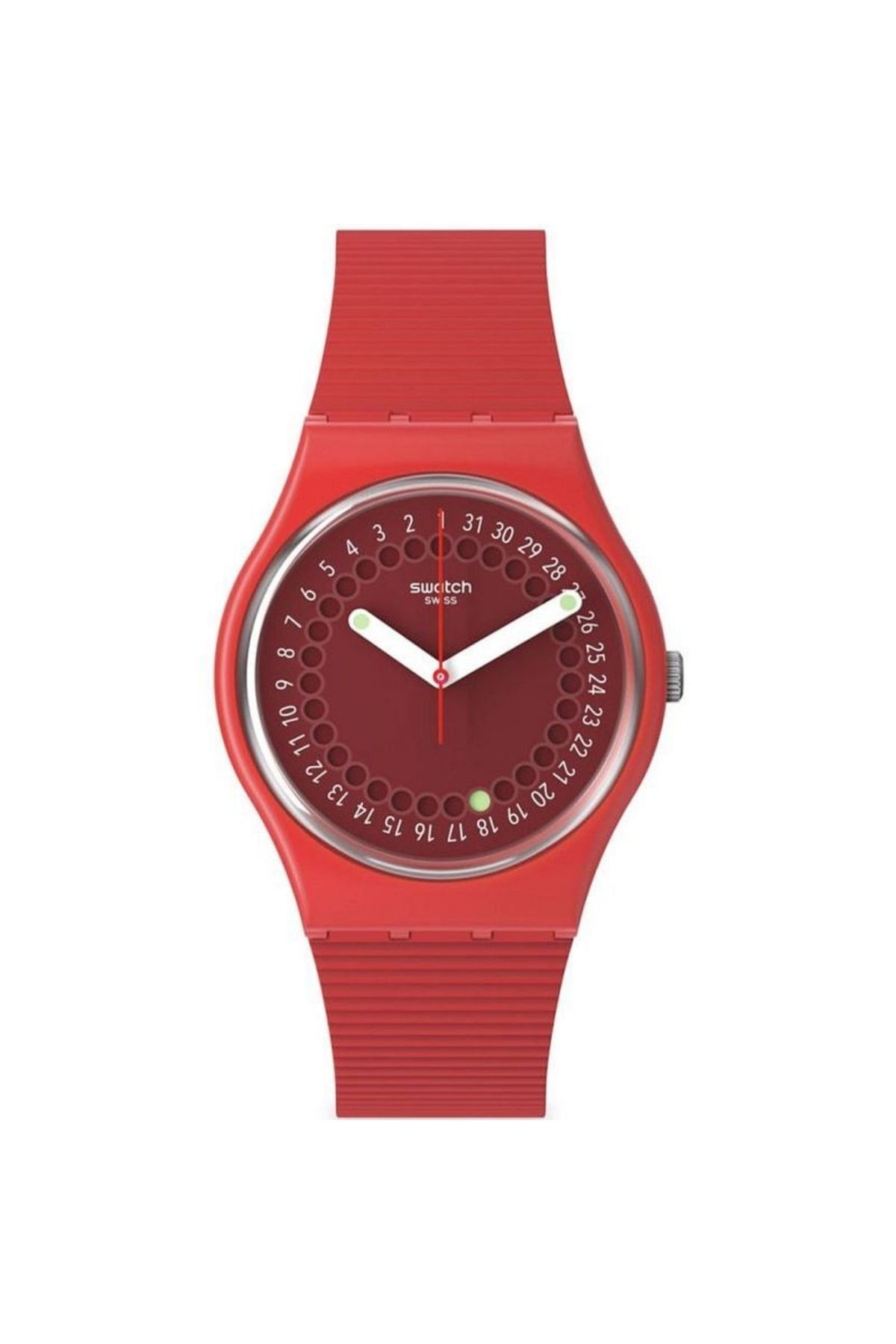 ساعت قرمز زنانه چرخه SO28R400 در تابش خورشید Swatch