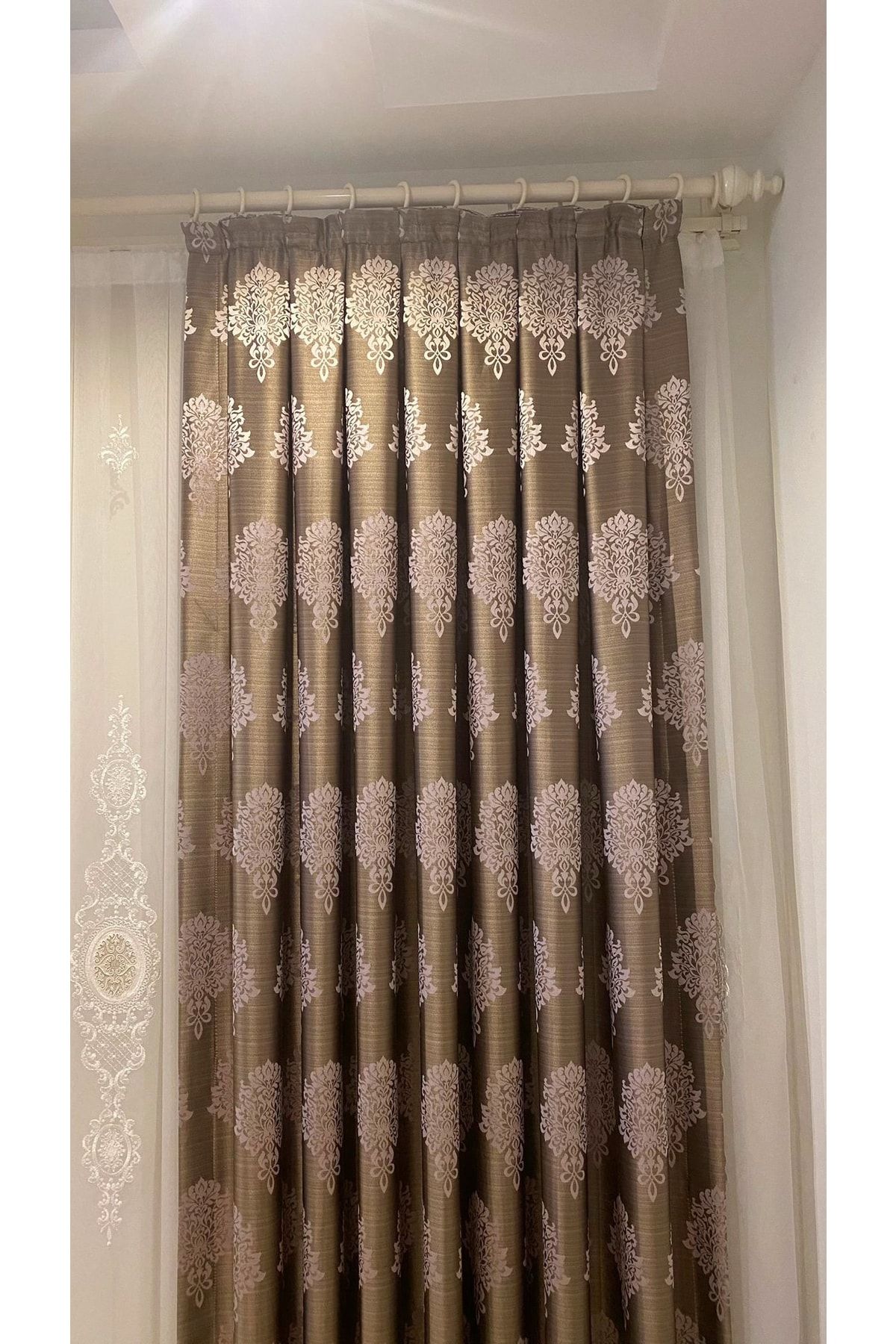 Orlenda-White Wooden Head Aluminum Pipe Rustic Curtain Hanger Single Rail 175 cm 5