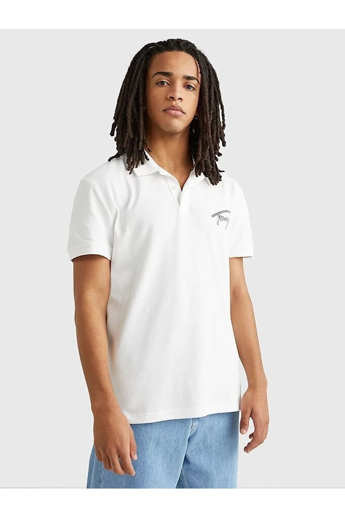 تی شرت یقه پولو سفید مردانه yaka polo dm16217.ybr Tommy Hilfiger