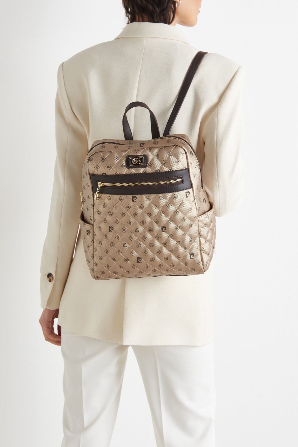 کیف کوله طلایی کرم پیر کاردین  Pierre Cardin