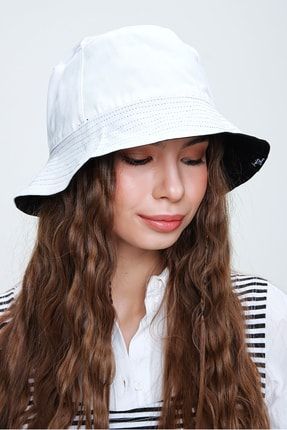 Kadın Beyaz Çift Taraflı Bucket Şapka ALC-A2171