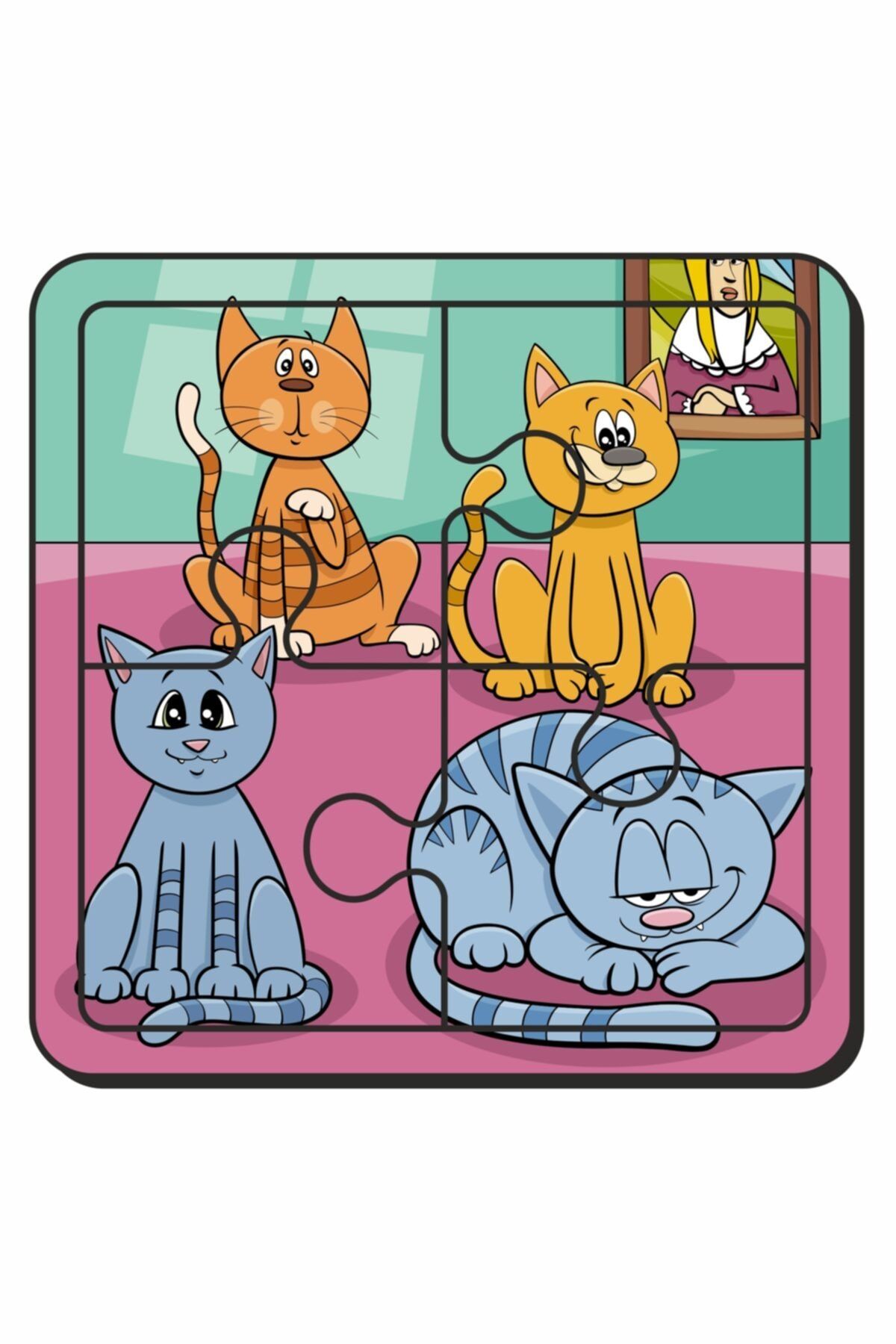 Baskı Atölyesi-Cat, Helicopter, Moon and Elephant, Bee 4 Piece 4 Piece Puzzle First Puzzle, Easy Puzzle 2