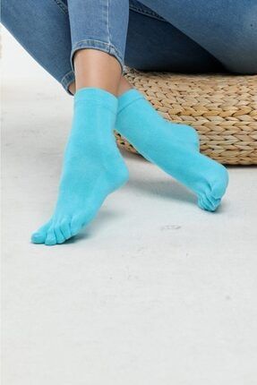 Kadın Turkuaz Renk Pamuk Parmaklı Çorap Ts-0202 TS-0202