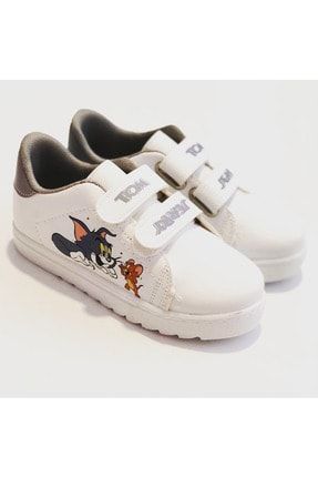 Unisex Çocuk Beyaz Spor Ayakkabı Sneakers Tom & Jerry Figürlü Spor Ayakkabı tomjerry1