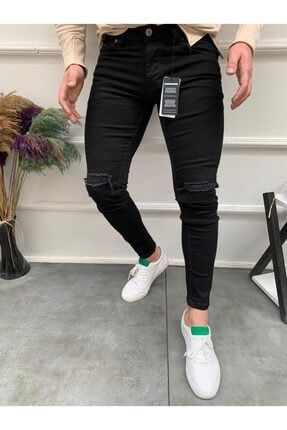 14 fashion erkek siyah slim fit dizleri