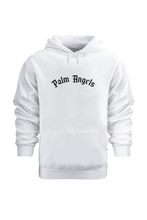 Palm Angels Tasarım Baskılı Unısex Beyaz Hoodie Kapüşonlu Sweatshırt PALMANGELS547
