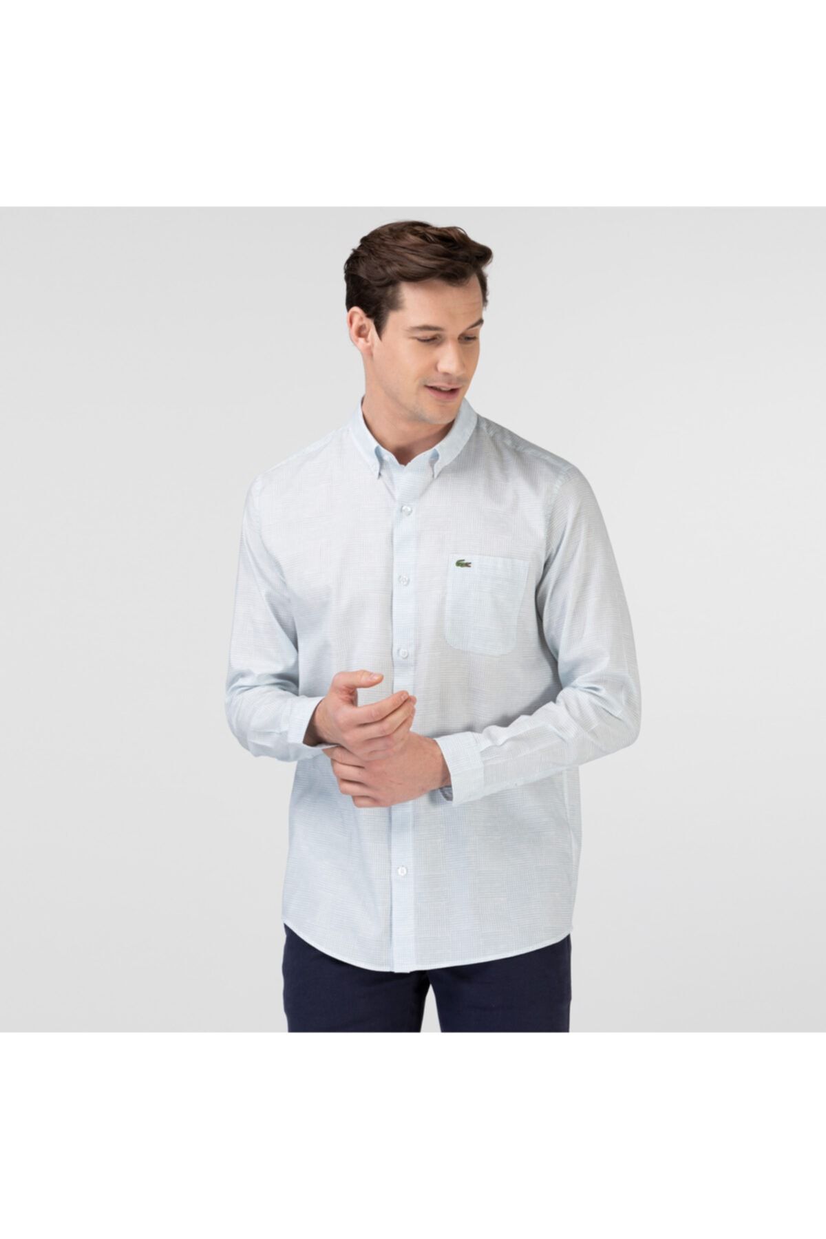 Lacoste Erkek Regular Fit Desenli Açık Mavi Gömlek CH0105