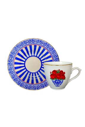 Blue Blanc Kırmızı Gül 2'li Kahve Fincanı Seti FIN163