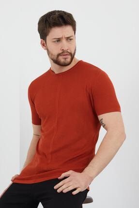 Erkek Slim Fit Pamuklu T-shirt Kiremit 2627UNYA