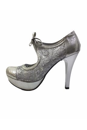 Gümüş Platform Topuklu Klasik Abiye Ayakkabı Desire104
