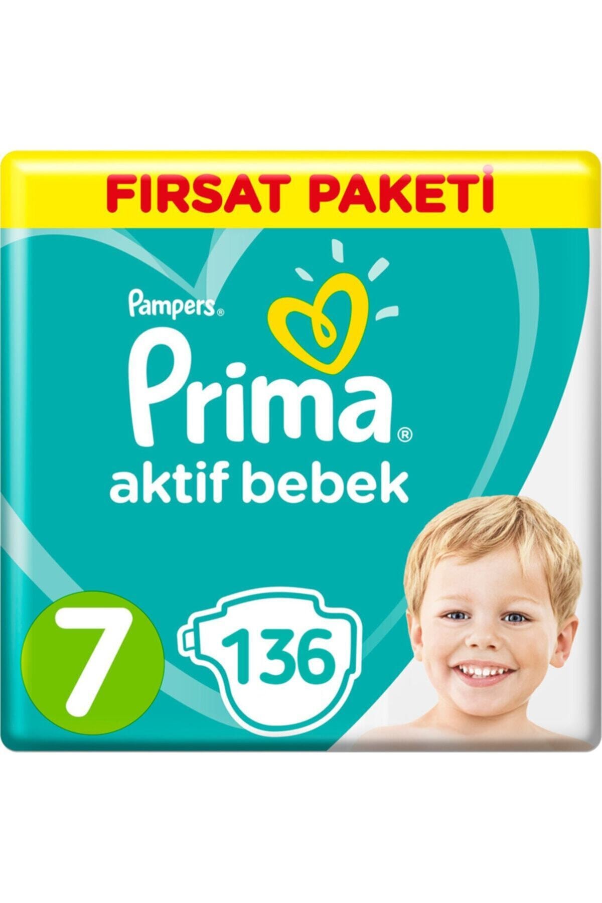Prima Bebek Bezi 7 Beden 136 Adet 34x4 Lü Fırsat Paket Aktif Bebek 15+ kg
