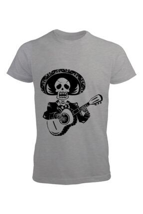 Erkek Gitar Çalan Kuru Kafa Figürlü T-Shirt TD274293