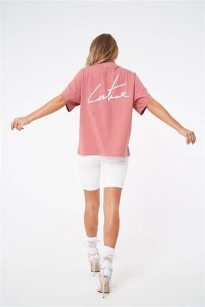 Unisex Oversize Arkası Imza Baskılı T Shirt-kiremit Rengi COUBY211046-038