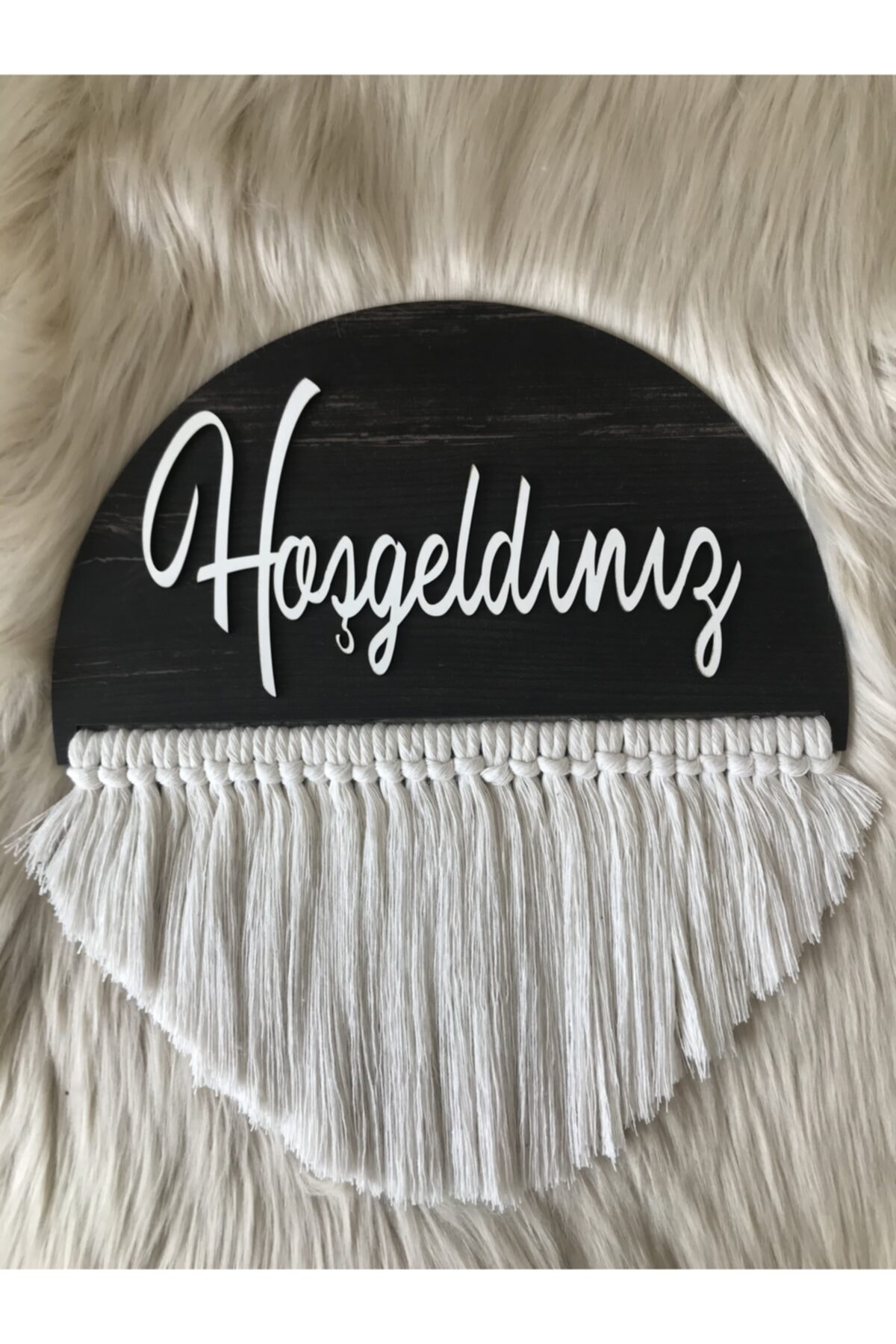 Siyah Ahşap Makrome Kapı Süsü