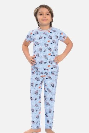 Düz Paça Erkek Çocuk Pijama Takımı Uzaylı Aslancık 2203