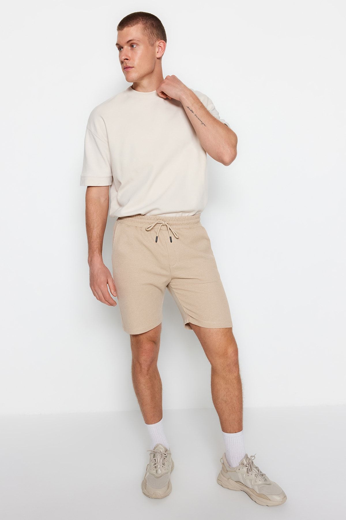 Trendyol Collection-Sötétkék-bézs normál zsinór 2db rövidnadrág és Bermuda TMNSS23SR00076 4