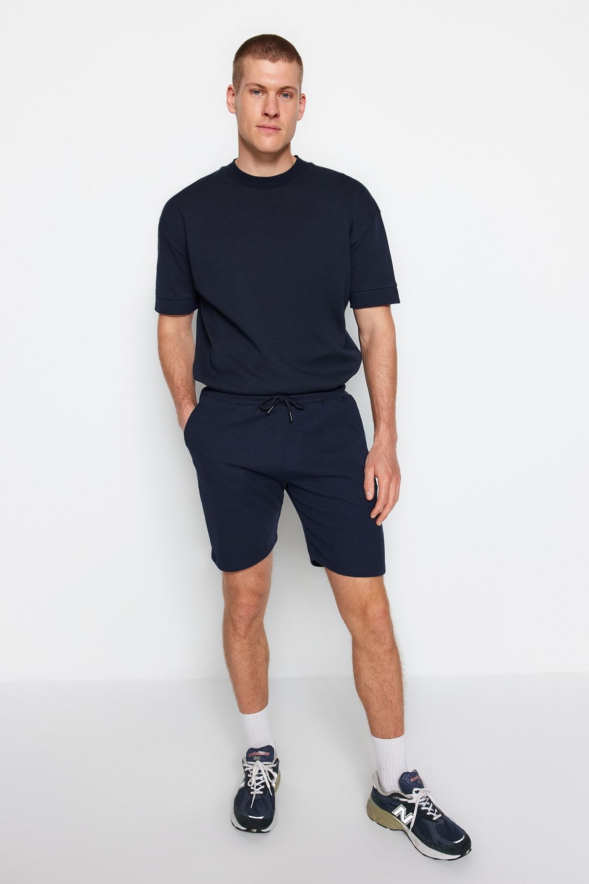 Trendyol Collection-Sötétkék-bézs normál zsinór 2db rövidnadrág és Bermuda TMNSS23SR00076 15