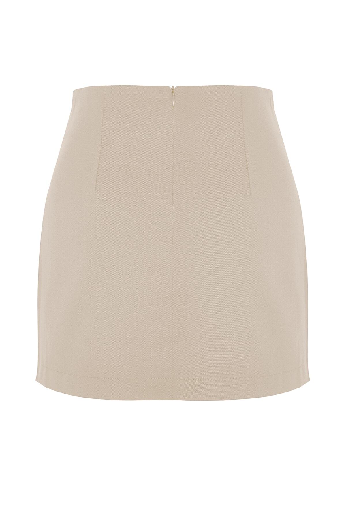 Trendyolmilla  Bej Basic Yüksek Bel A-line Mini Boy Dokuma Etek TWOSS22ET0136 - Görsel 14