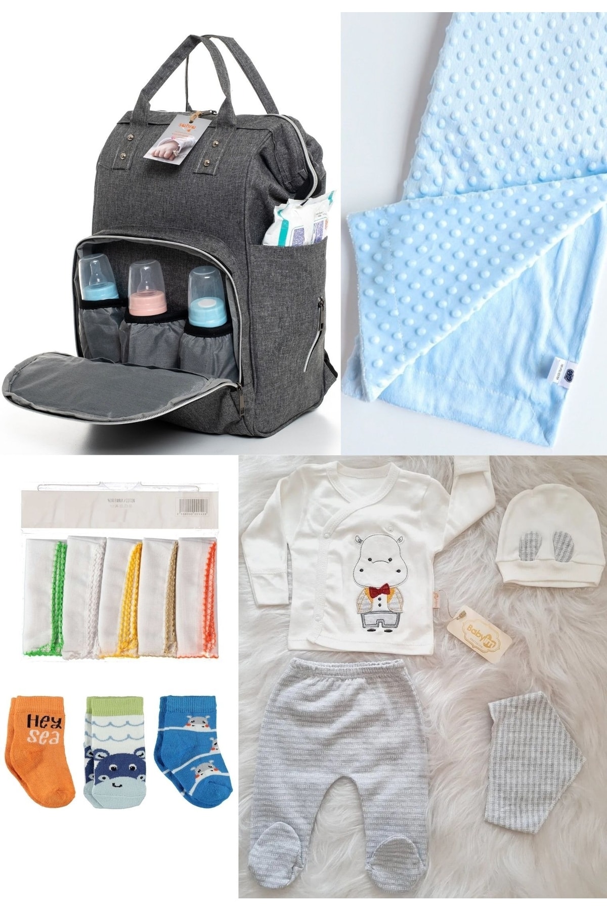 5-Piece Delivery Set (Baby Care Backpack,Hospital Checkout,Chickpea Blanket, 10 Wipes and 3 Socks)