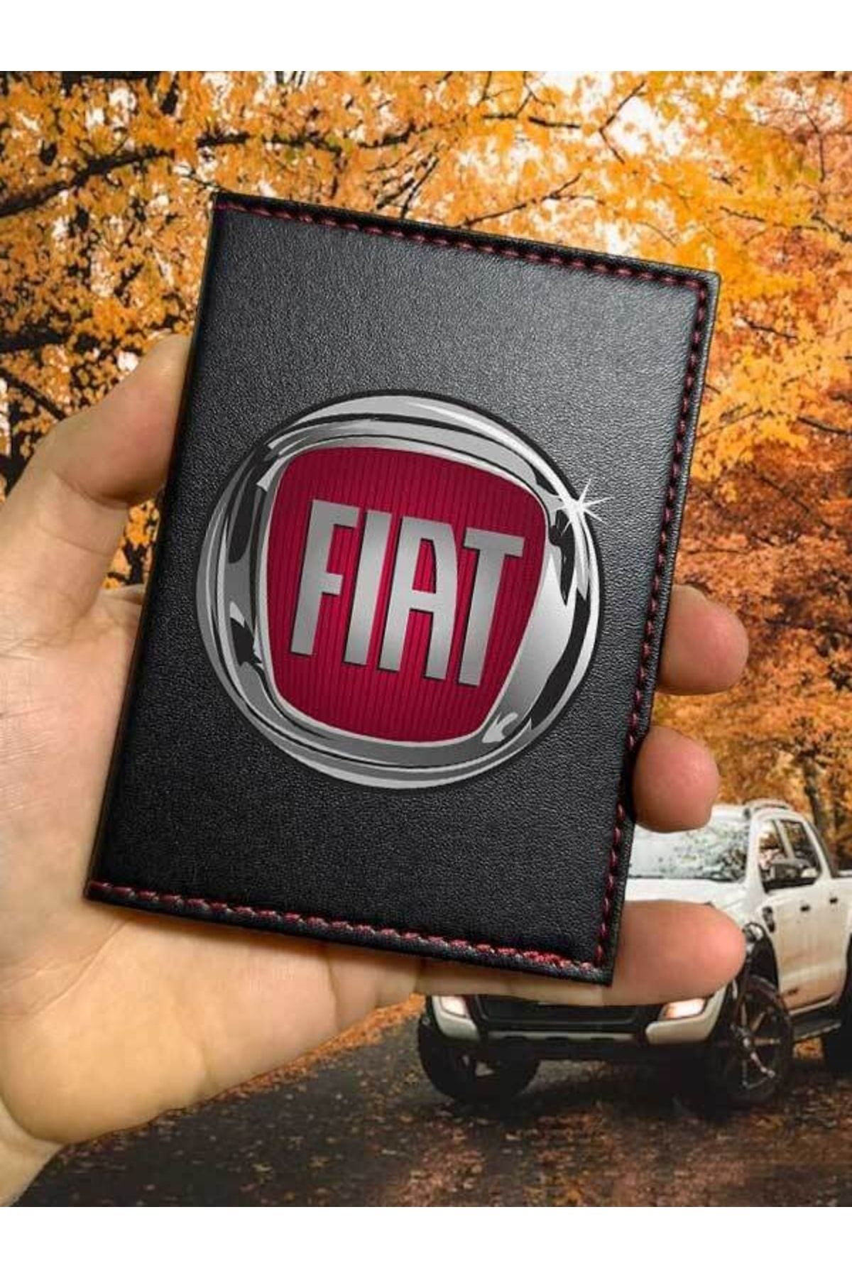 Cekuonline Fiat Patterned License Container Logo Auto License Cover Vinlex  Leather Stitched Vehicle License Protector