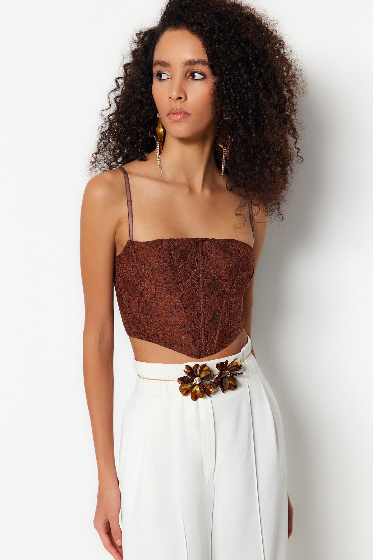 Trendyol Collection-Bustieră din dantelă tricotată - maro, detaliat corset, grafic TPRAW23BS00072 3