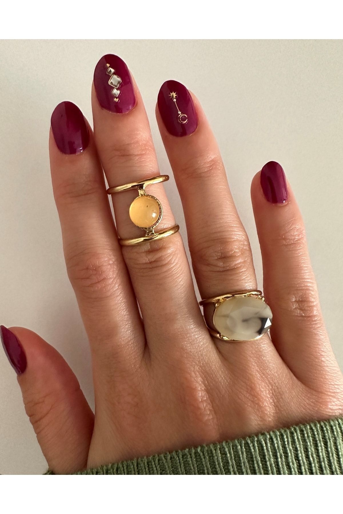 ringbox Gold Big Stone Ring Set of 2