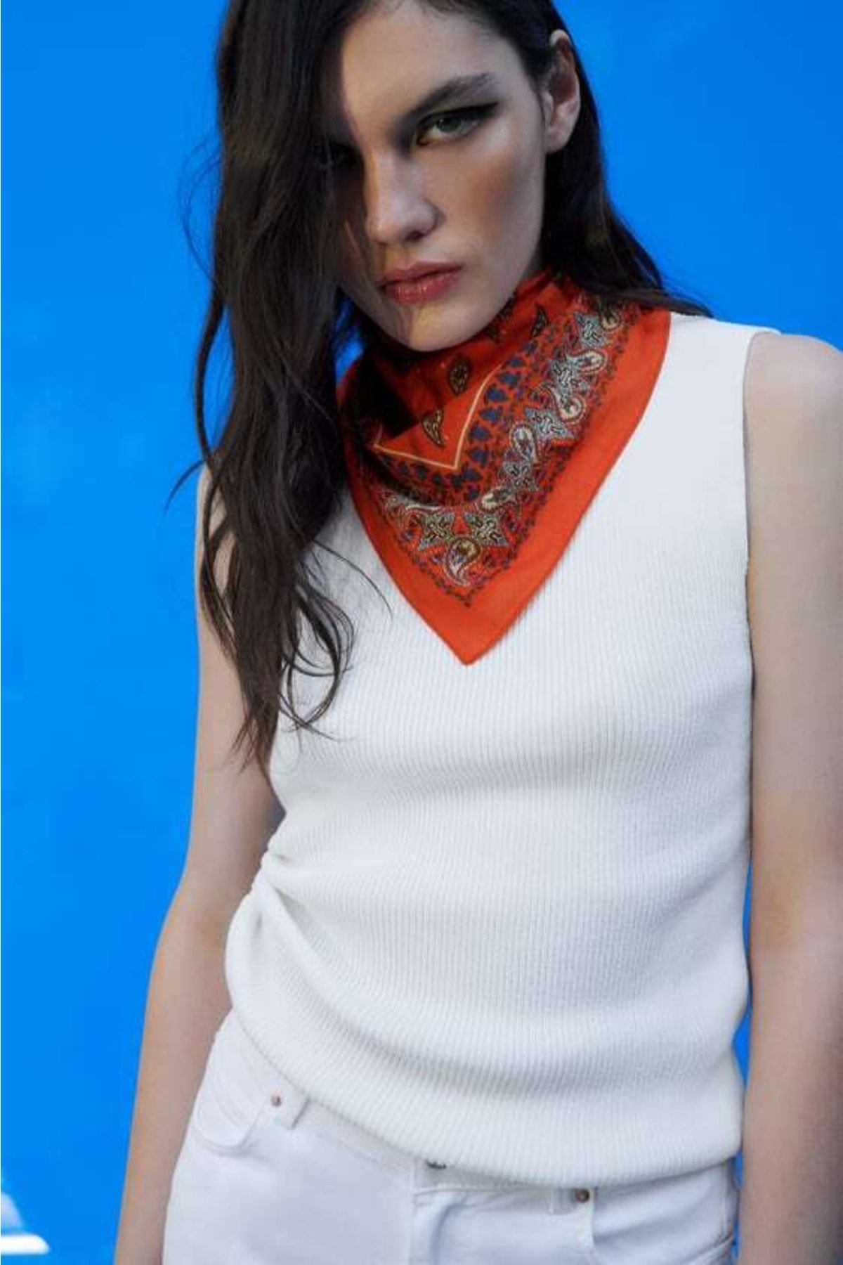 D scarf Etnik Desenli Kırmızı Bandana
