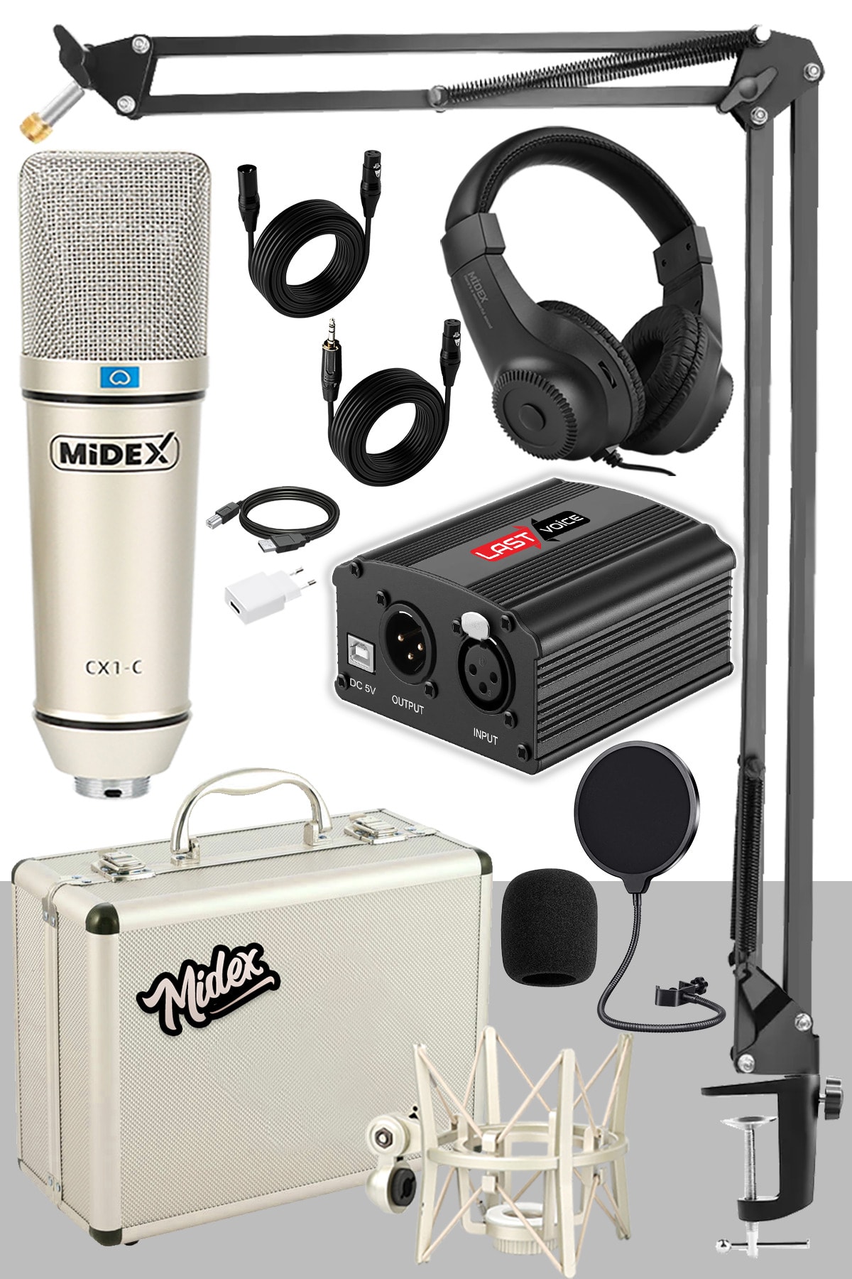 Midex Cx1-ph Kondanser Stüdyo Mikrofon Phantom Power Kulaklık