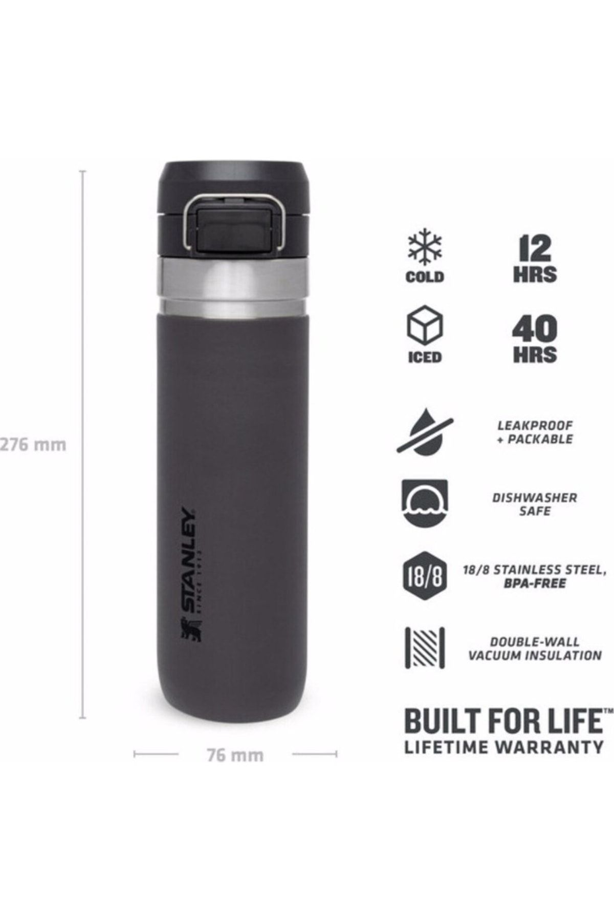 قمقمه کلاسیک زغالی 550 میلی لیتری استنلی Stanley