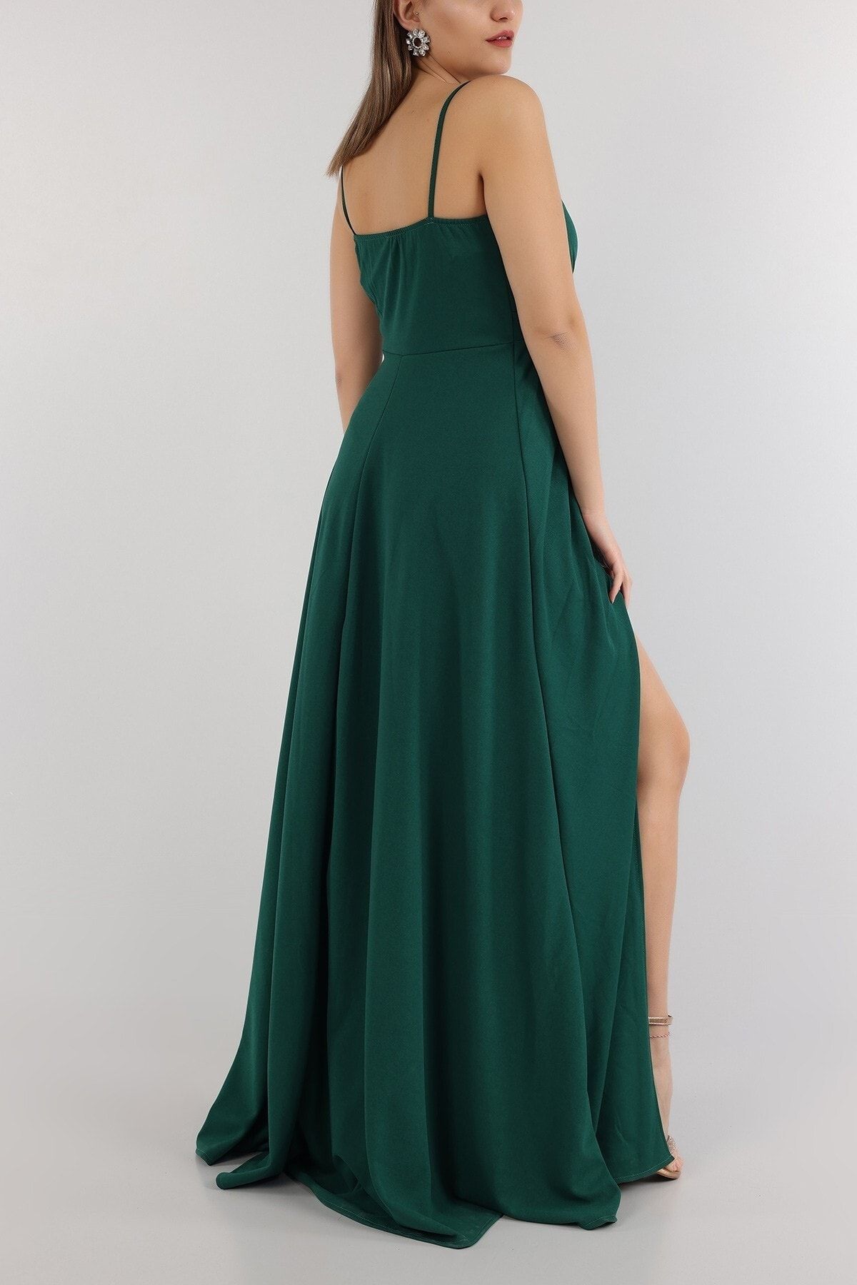 Masspera-Strappy Draped Slit Maxi Length Evening Dress Wedding Engagement Graduation Dress 4