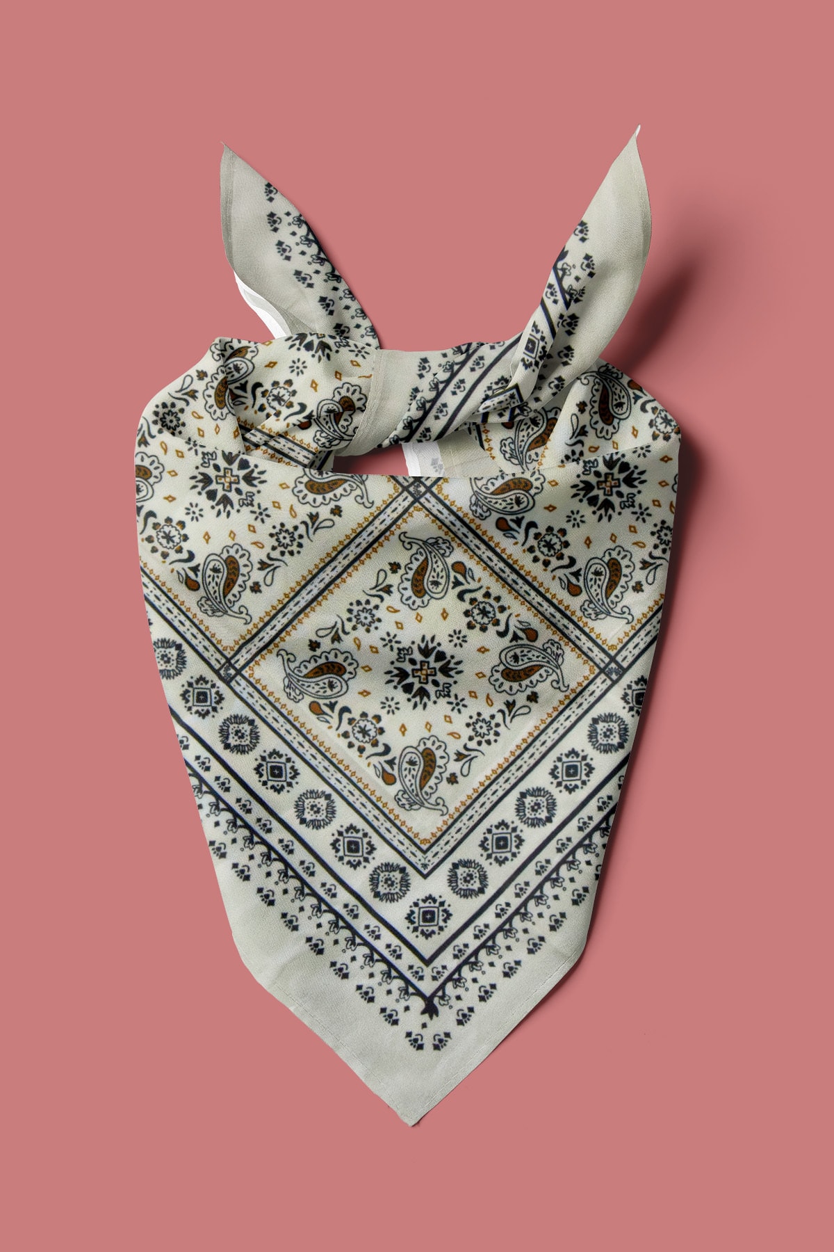 D scarf Etnik Desenli Ekru Bandana