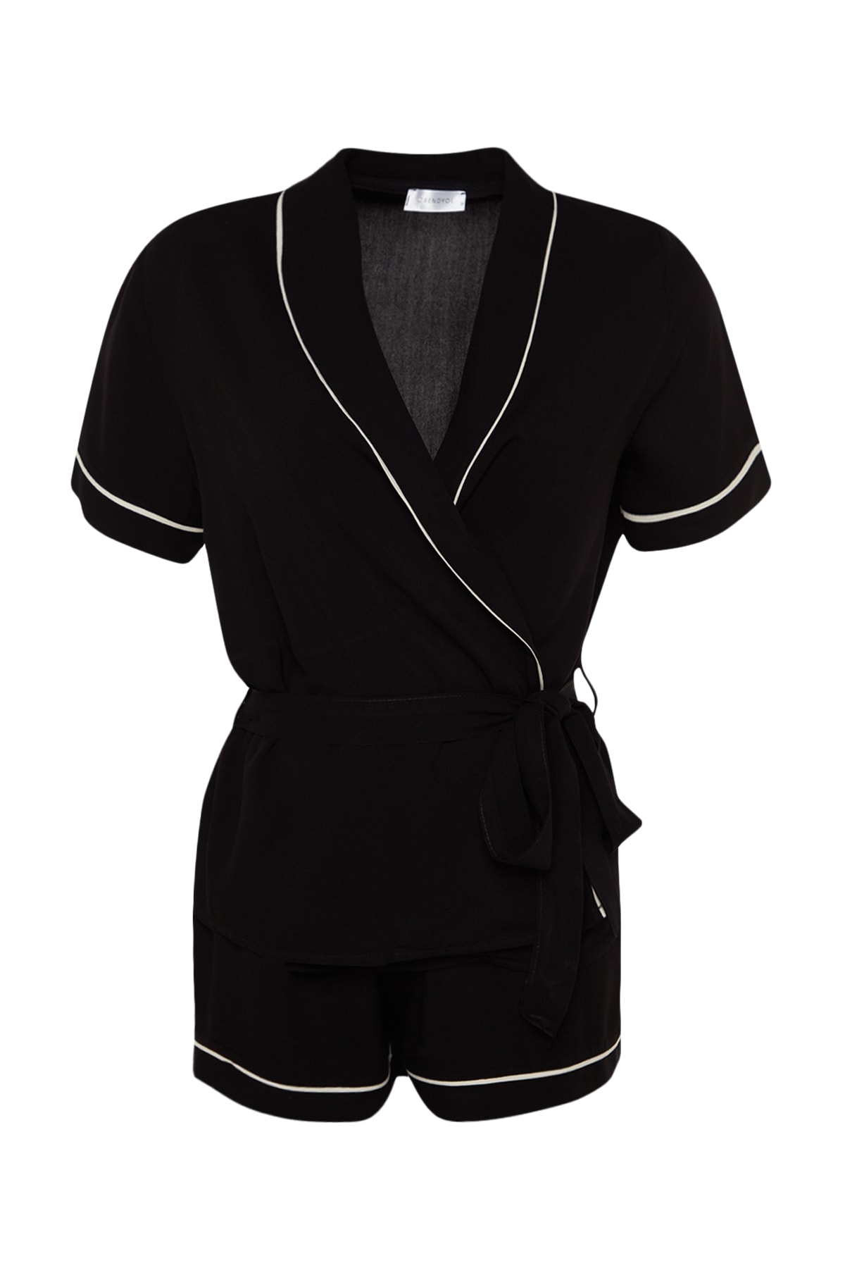 Trendyolmilla  Siyah Kuşaklı Biye Detaylı Viskon Şortlu Dokuma Pijama Takımı THMSS23PT00203 - Görsel 8