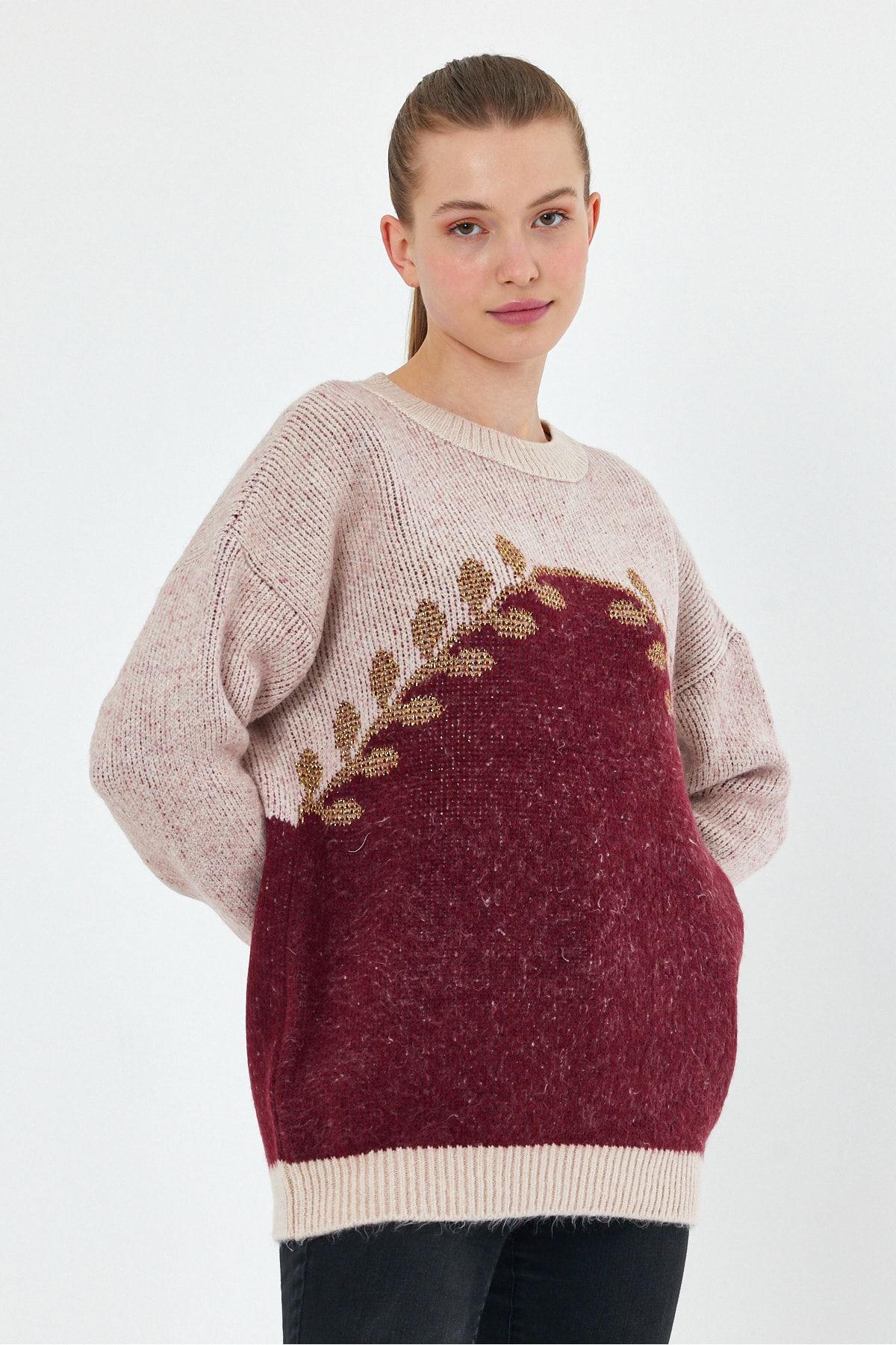 ALTINER TR KO Women s Burgundy Color Glitter Detailed Knitwear