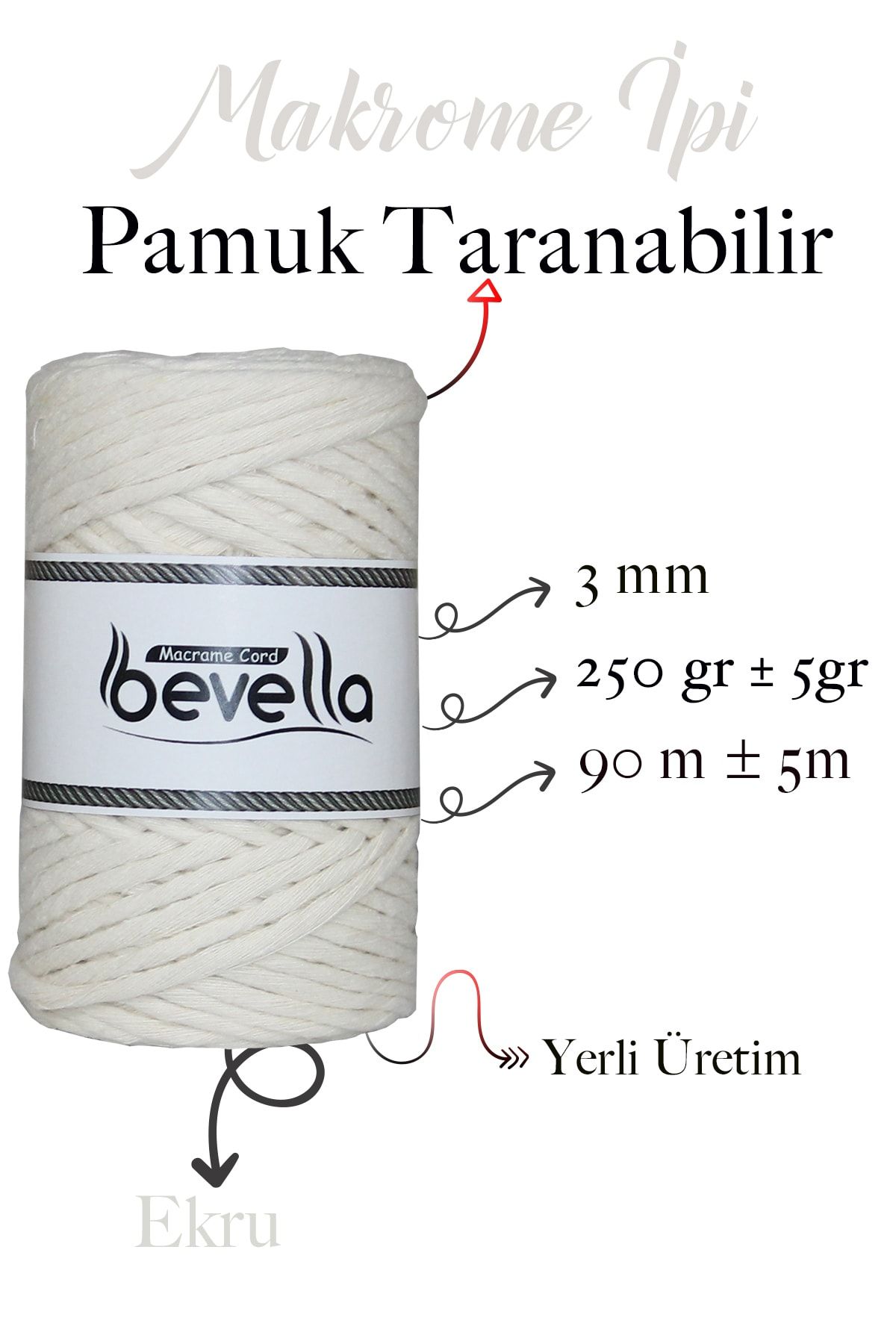 Bevella Macrame Cord-Taranan Macrame Thread 3mm Single Twist Macrame Scannable Thread Set of 4 Ecru Mustard Tile Milk Coffee 5